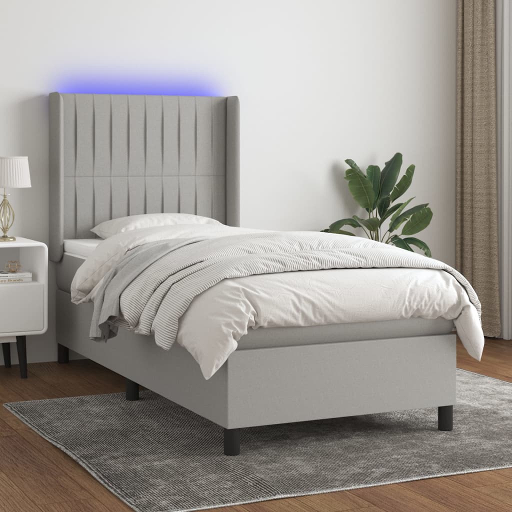 Boxspringbett Mit Matratze & Led Stoff Hellgrau