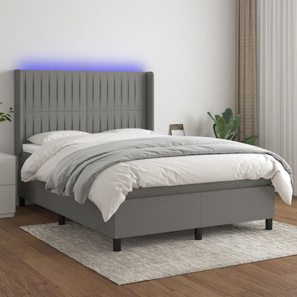 Boxspringbett Mit Matratze & Led Stoff Dunkelgrau