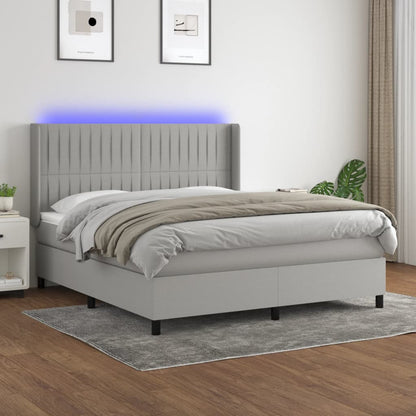 Boxspringbett Mit Matratze & Led Stoff Hellgrau