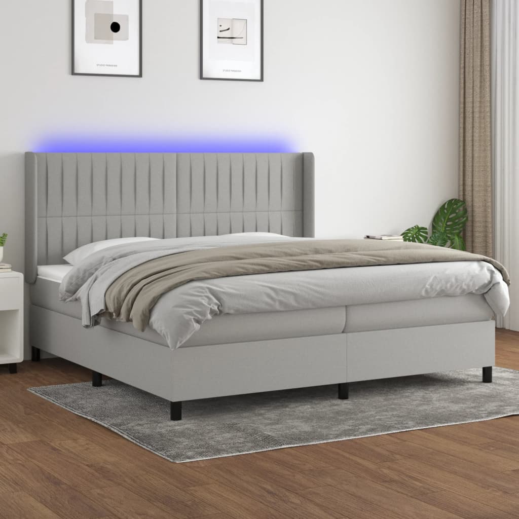 Boxspringbett Mit Matratze & Led Stoff Hellgrau