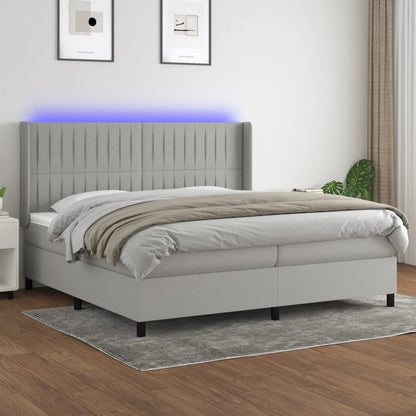 Boxspringbett Mit Matratze & Led Stoff Hellgrau