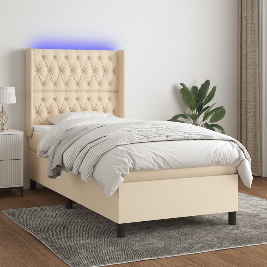 Boxspringbett Mit Matratze & Led Stoff Creme