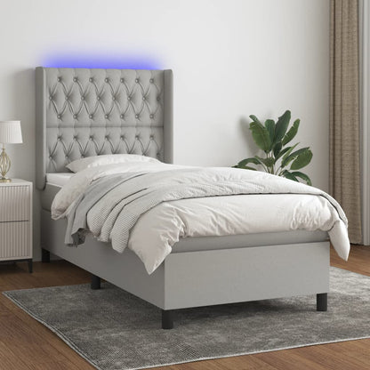 Boxspringbett Mit Matratze & Led Stoff Hellgrau