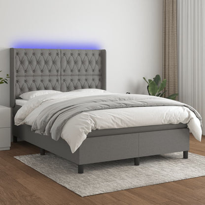 Boxspringbett Mit Matratze & Led Stoff Dunkelgrau