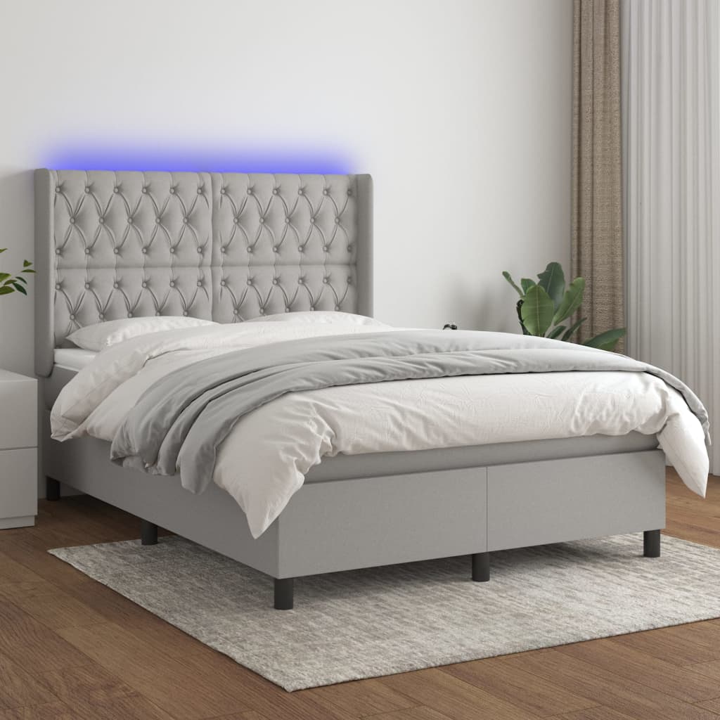 Boxspringbett Mit Matratze & Led Stoff Hellgrau