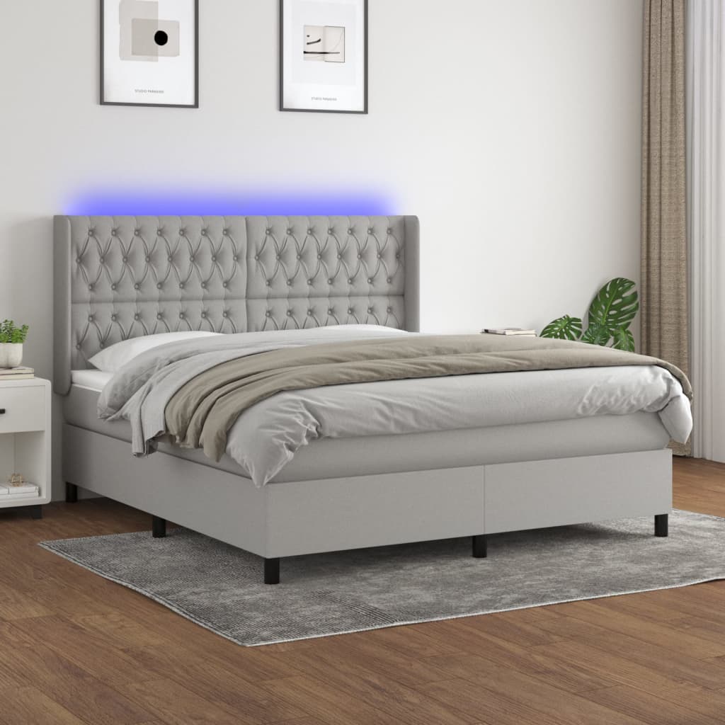 Boxspringbett Mit Matratze & Led Stoff Hellgrau