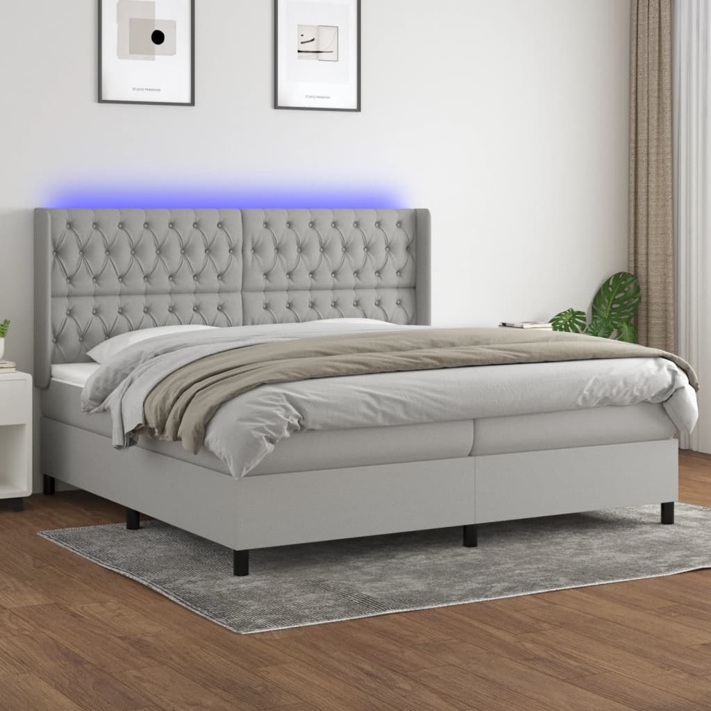 Boxspringbett Mit Matratze & Led Stoff Hellgrau