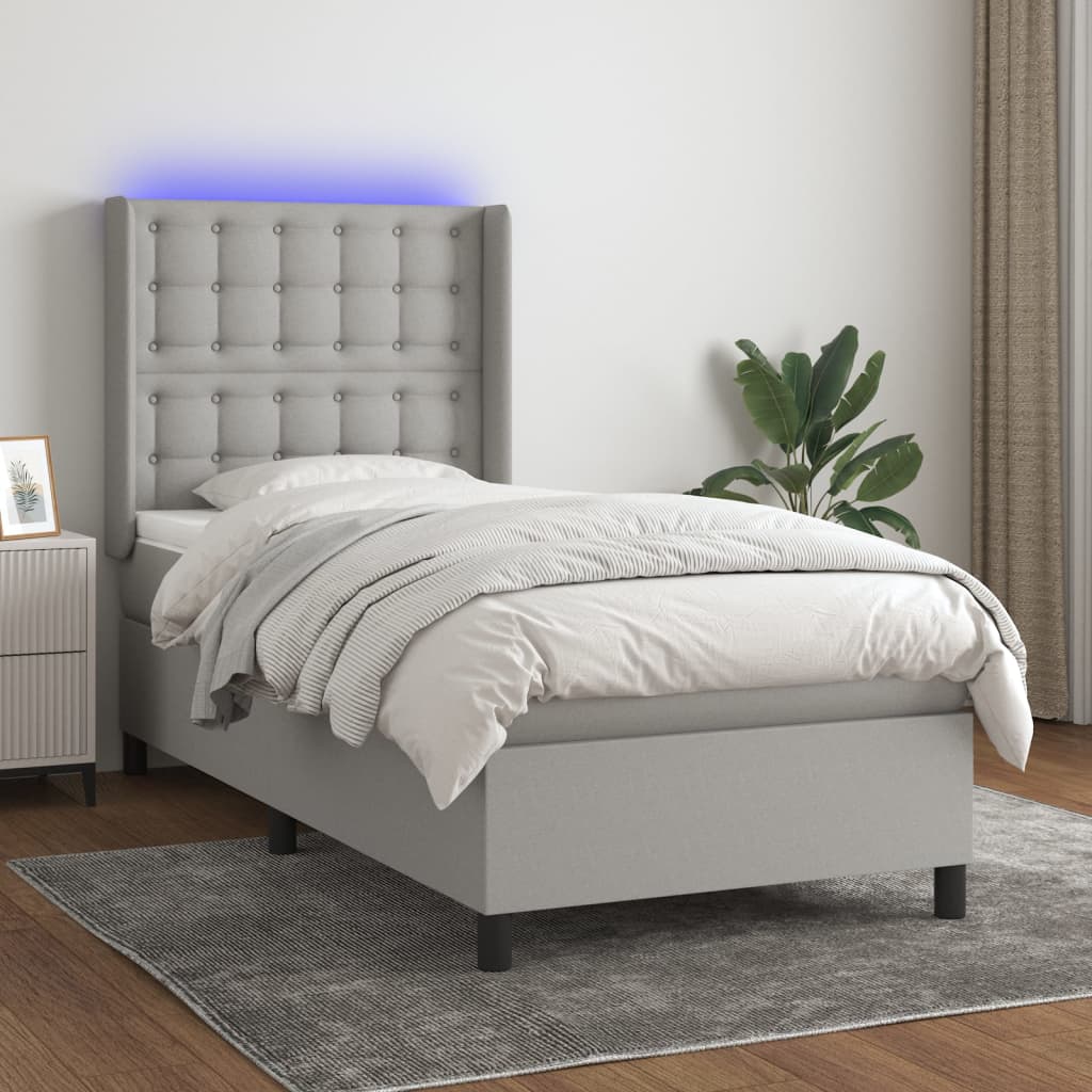 Boxspringbett Mit Matratze & Led Stoff Hellgrau