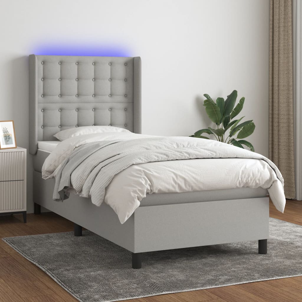 Boxspringbett Mit Matratze & Led Stoff Hellgrau