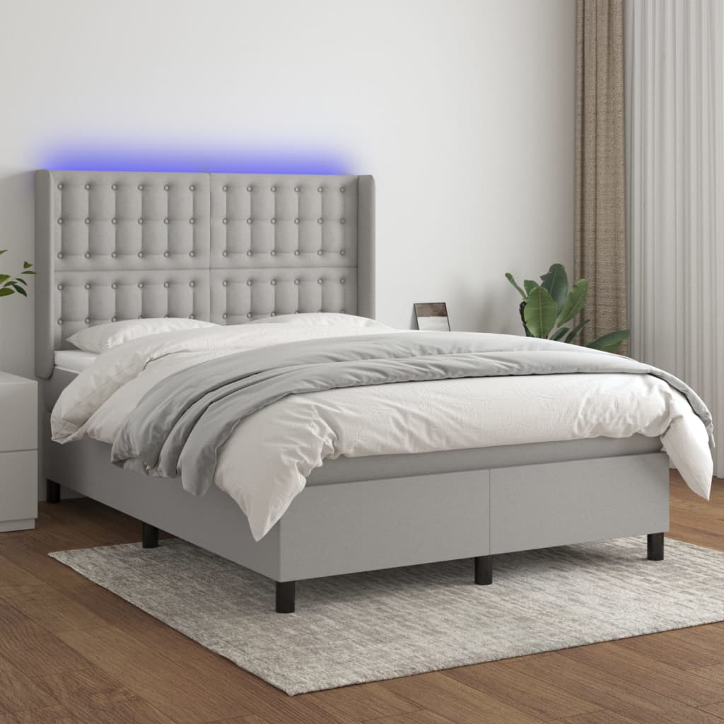Boxspringbett Mit Matratze & Led Stoff Hellgrau