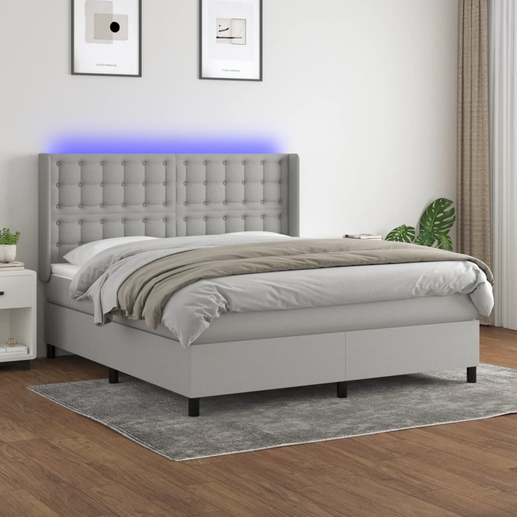 Boxspringbett Mit Matratze & Led Stoff Hellgrau