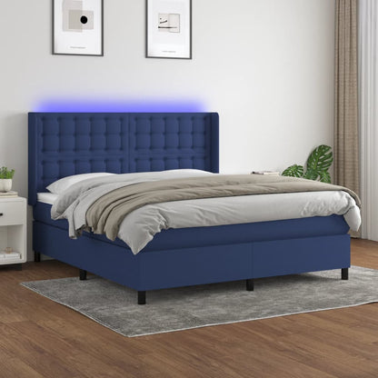 Boxspringbett Mit Matratze & Led Stoff Blau