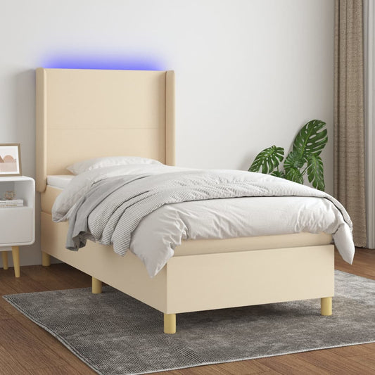 Boxspringbett Mit Matratze & Led Stoff Creme