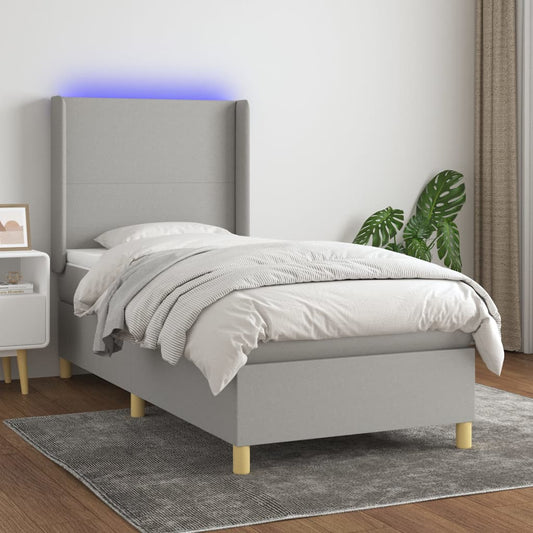 Boxspringbett Mit Matratze & Led Stoff Hellgrau