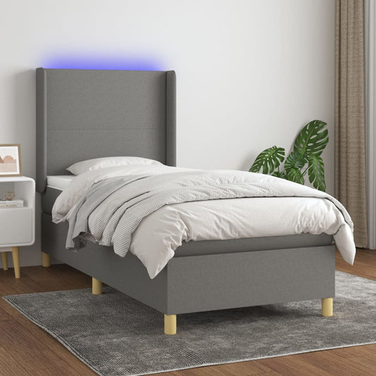 Boxspringbett Mit Matratze & Led Stoff Dunkelgrau
