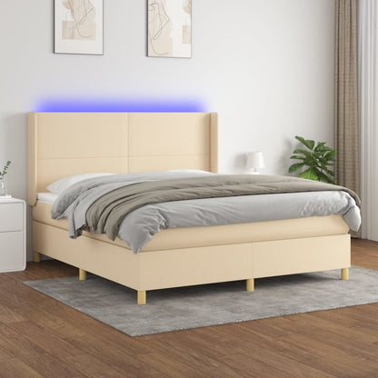 Boxspringbett Mit Matratze & Led Stoff Creme