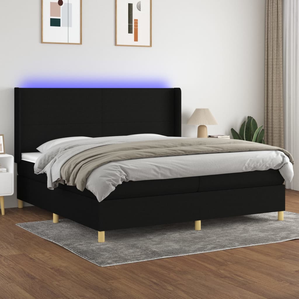Boxspringbett Mit Matratze & Led Stoff Schwarz