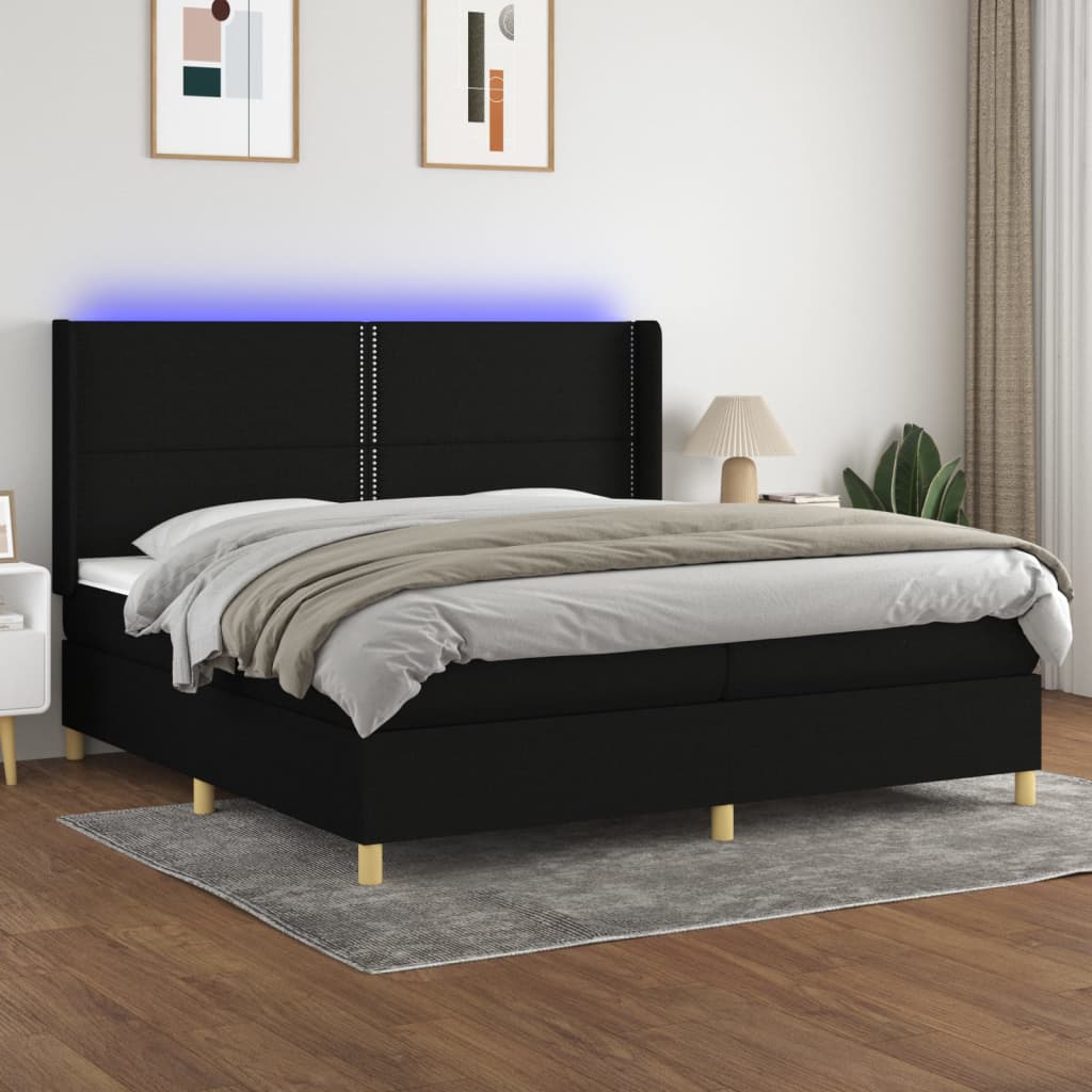 Boxspringbett Mit Matratze & Led Stoff Schwarz