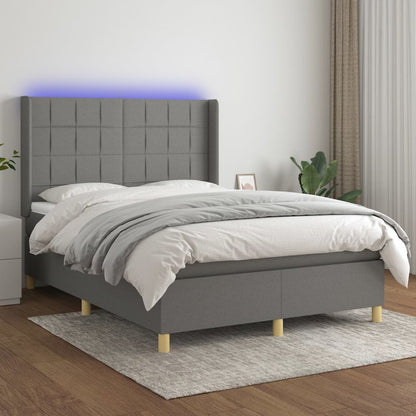 Boxspringbett Mit Matratze & Led Stoff Dunkelgrau