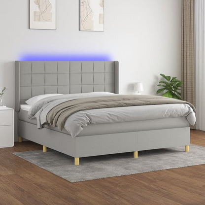 Boxspringbett Mit Matratze & Led Stoff Hellgrau