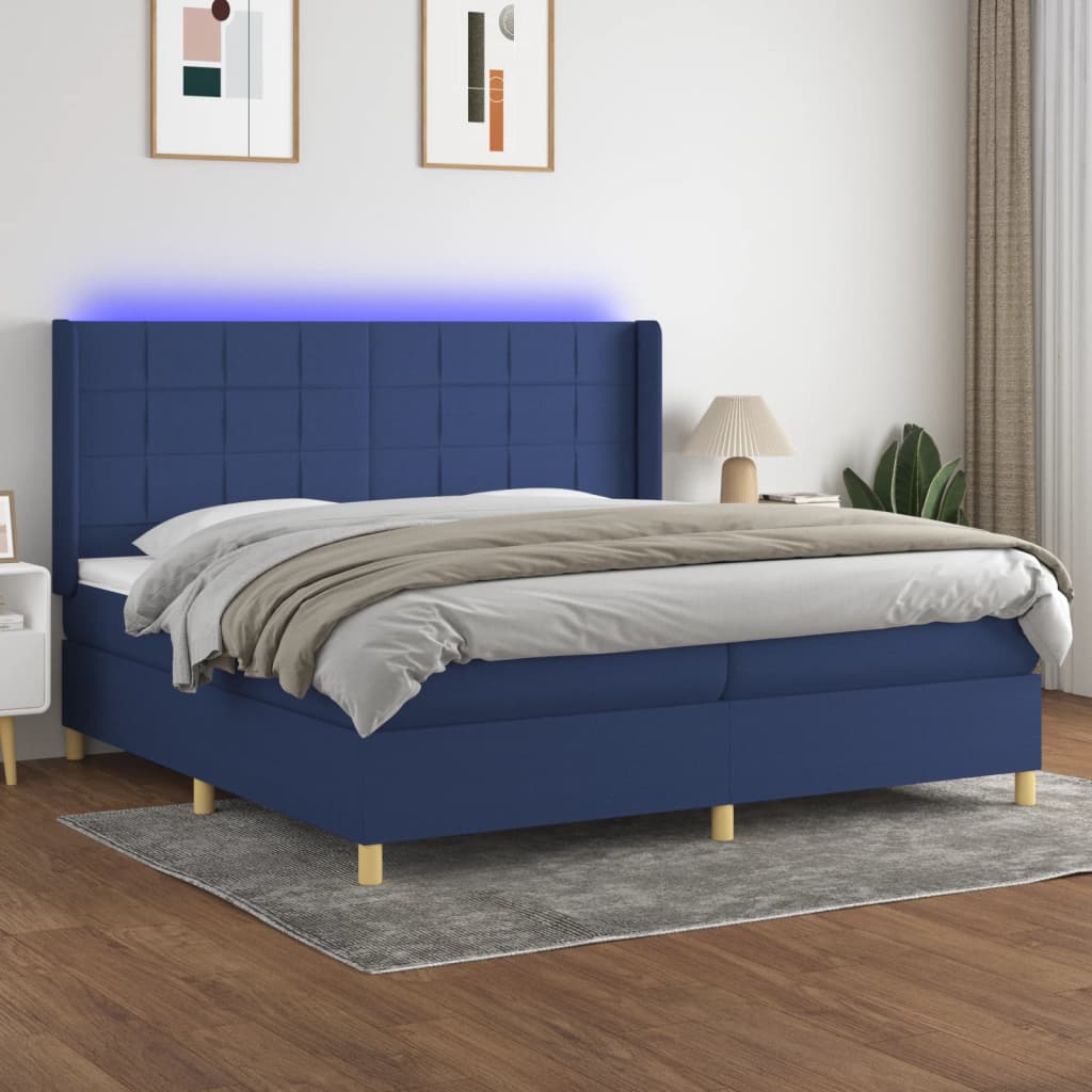 Boxspringbett Mit Matratze & Led Stoff Blau
