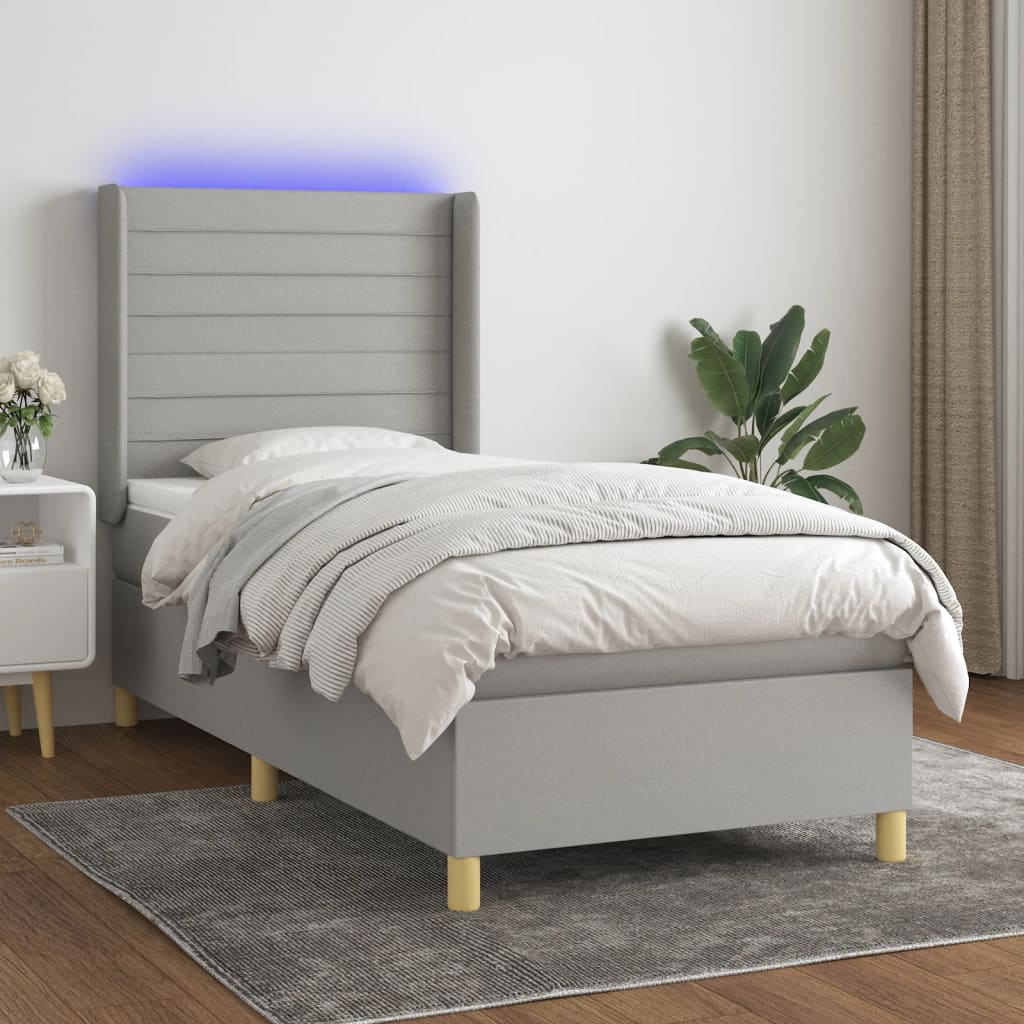 Boxspringbett Mit Matratze & Led Stoff Hellgrau