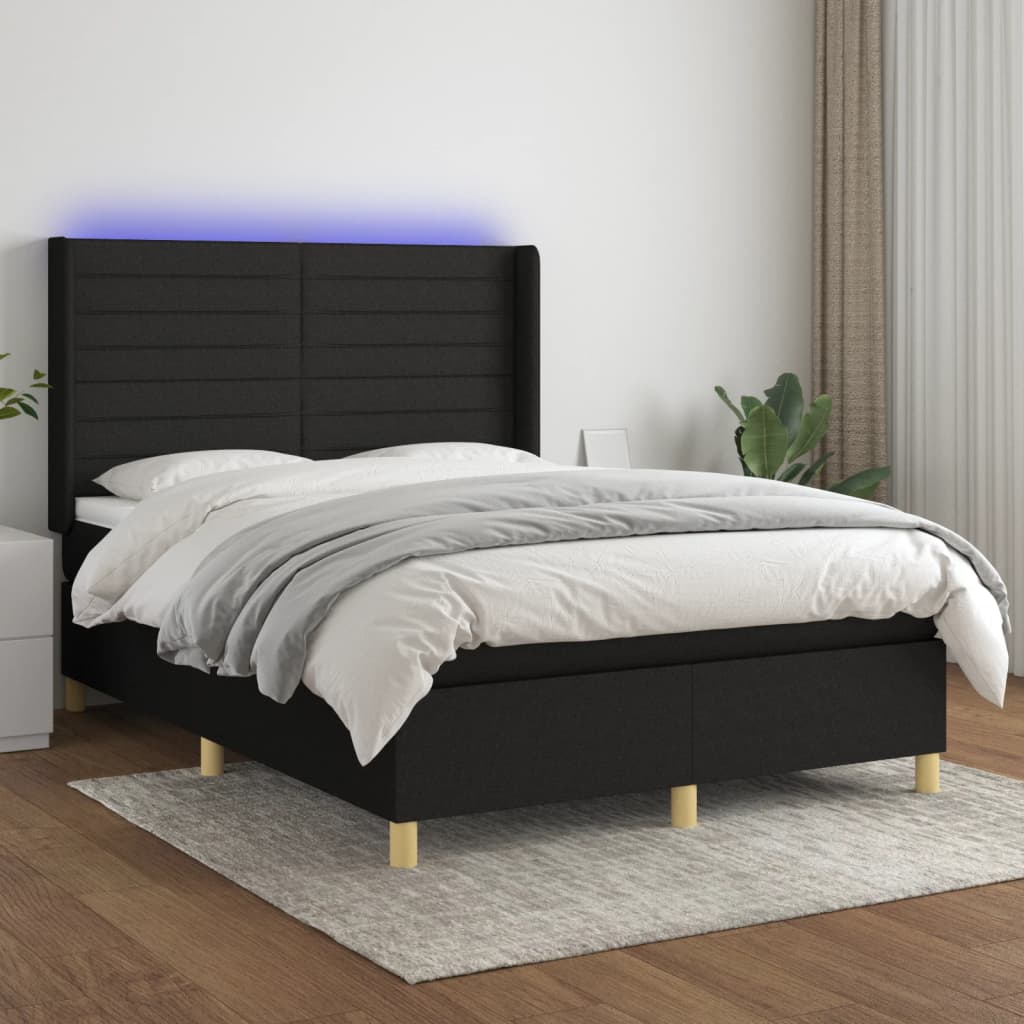 Boxspringbett Mit Matratze & Led Stoff Schwarz