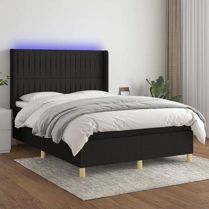 Boxspringbett Mit Matratze & Led Stoff Schwarz