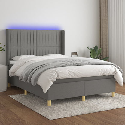 Boxspringbett Mit Matratze & Led Stoff Dunkelgrau