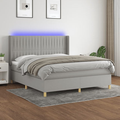 Boxspringbett Mit Matratze & Led Stoff Hellgrau
