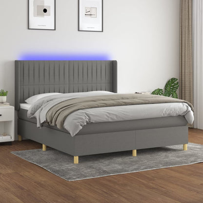 Boxspringbett Mit Matratze & Led Stoff Dunkelgrau