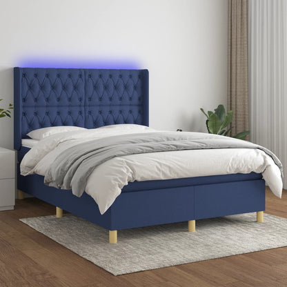Boxspringbett Mit Matratze & Led Stoff Blau