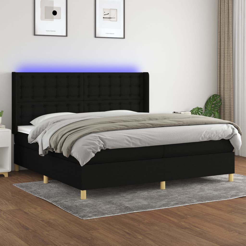 Boxspringbett Mit Matratze & Led Stoff Schwarz