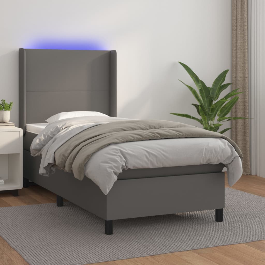 Boxspringbett Mit Matratze & Led Kunstleder Grau