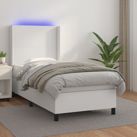 Boxspringbett Mit Matratze & Led Kunstleder Weiß