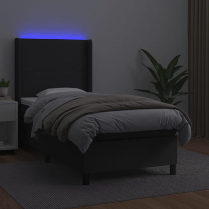 Boxspringbett Mit Matratze & Led Kunstleder Schwarz