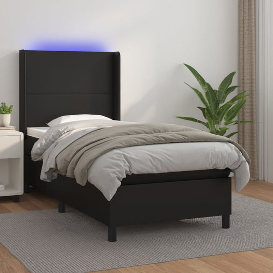 Boxspringbett Mit Matratze & Led Kunstleder Schwarz