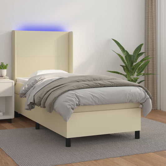 Boxspringbett Mit Matratze & Led Kunstleder Creme