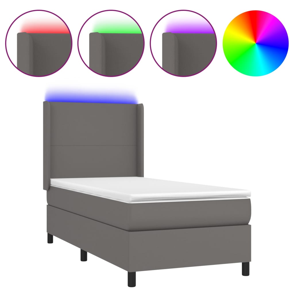 Boxspringbett Mit Matratze & Led Kunstleder Grau