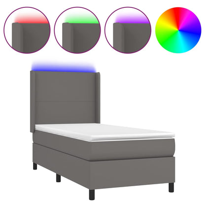 Boxspringbett Mit Matratze & Led Kunstleder Grau