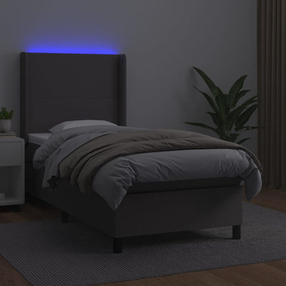 Boxspringbett Mit Matratze & Led Kunstleder Grau