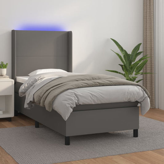 Boxspringbett Mit Matratze & Led Kunstleder Grau