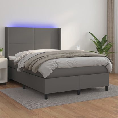 Boxspringbett Mit Matratze & Led Kunstleder Grau