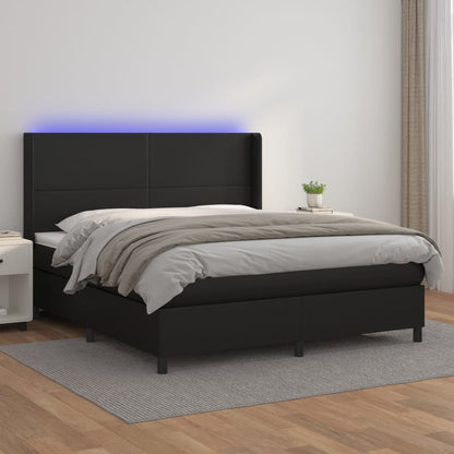 Boxspringbett Mit Matratze & Led Kunstleder Schwarz