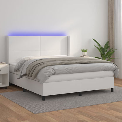 Boxspringbett Mit Matratze & Led Kunstleder Weiß
