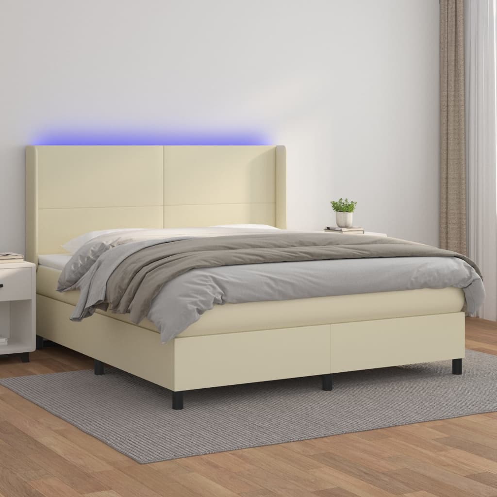 Boxspringbett Mit Matratze & Led Kunstleder Creme