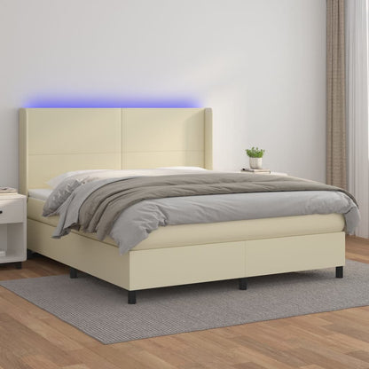 Boxspringbett Mit Matratze & Led Kunstleder Creme