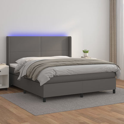 Boxspringbett Mit Matratze & Led Kunstleder Grau