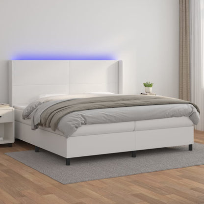 Boxspringbett Mit Matratze & Led Kunstleder Weiß