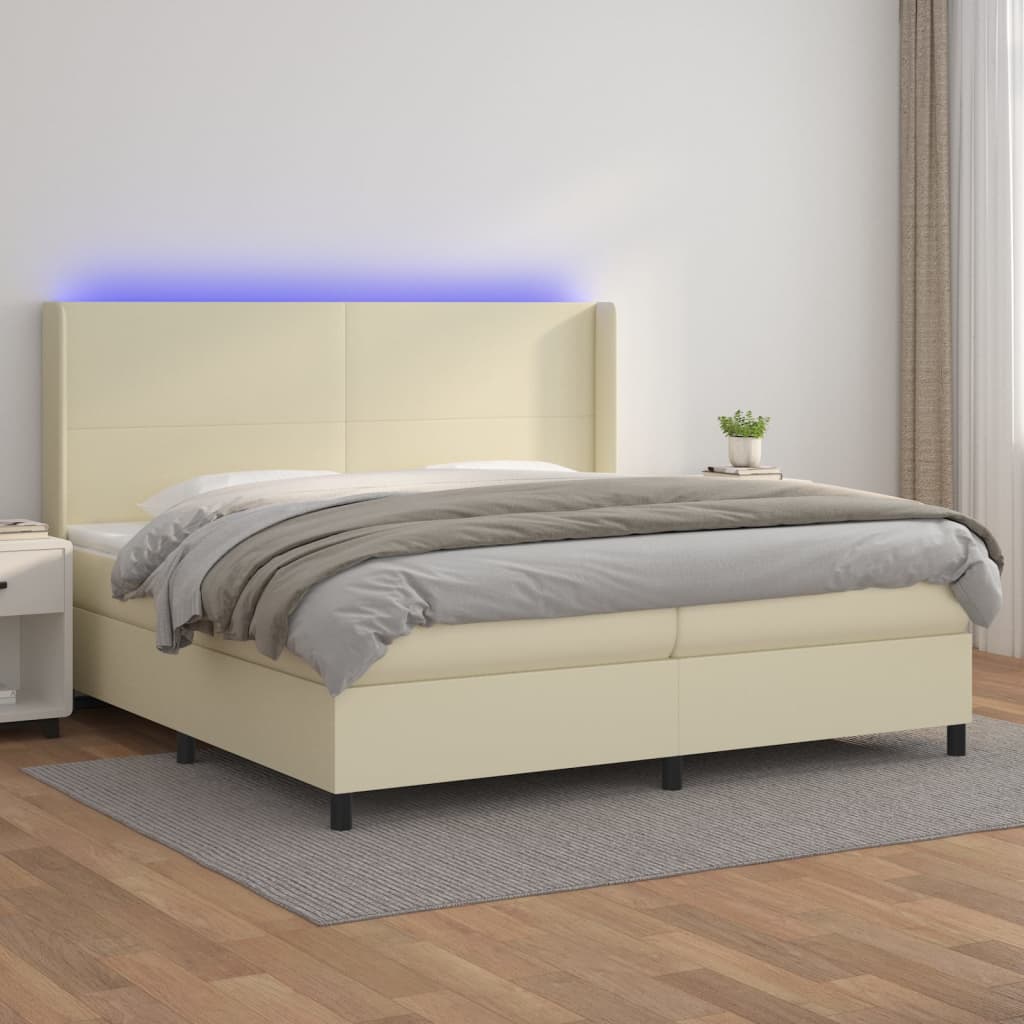 Boxspringbett Mit Matratze & Led Kunstleder Creme